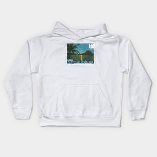 Full Moon Rising over Bora Bora Vintage French Polynesia Stamp Kids Hoodie